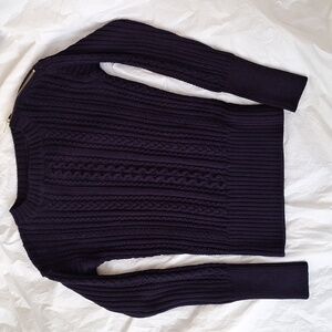 J.CREW Cable Knit Crewneck Shoulder zip sweaters Zipper Navy Blue S Small